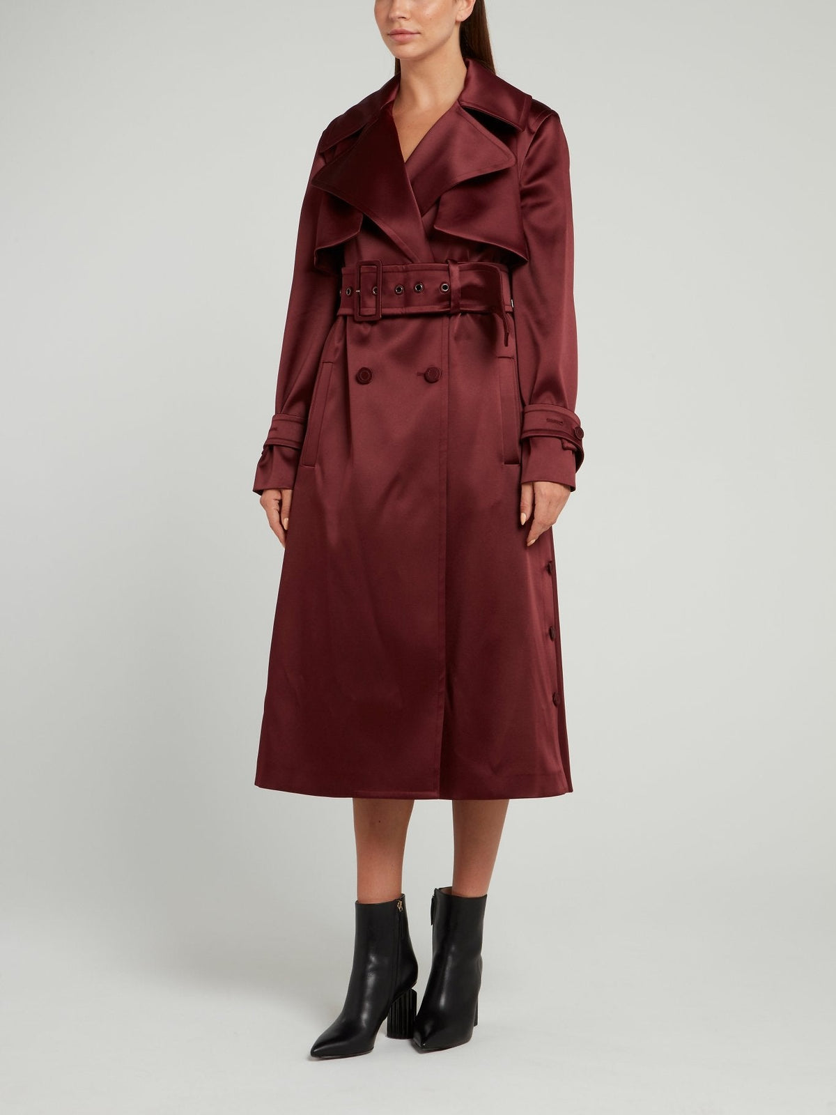 Burgundy Double-Breasted Trench Coat