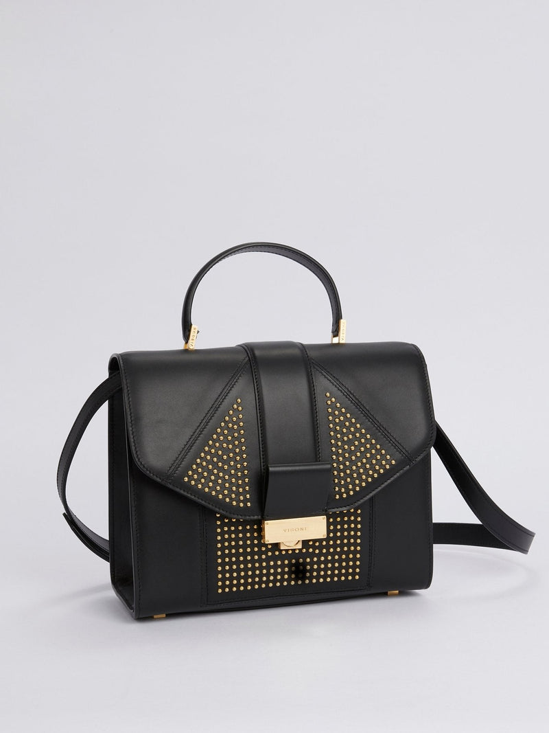 Angie Black Geometric Studded Leather Handbag