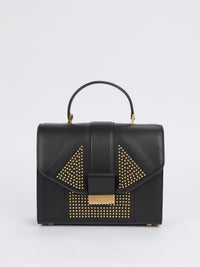 Angie Black Geometric Studded Leather Handbag