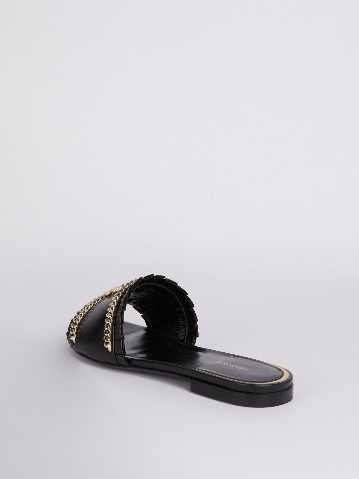 Black Chain Embellished Flat Sandals