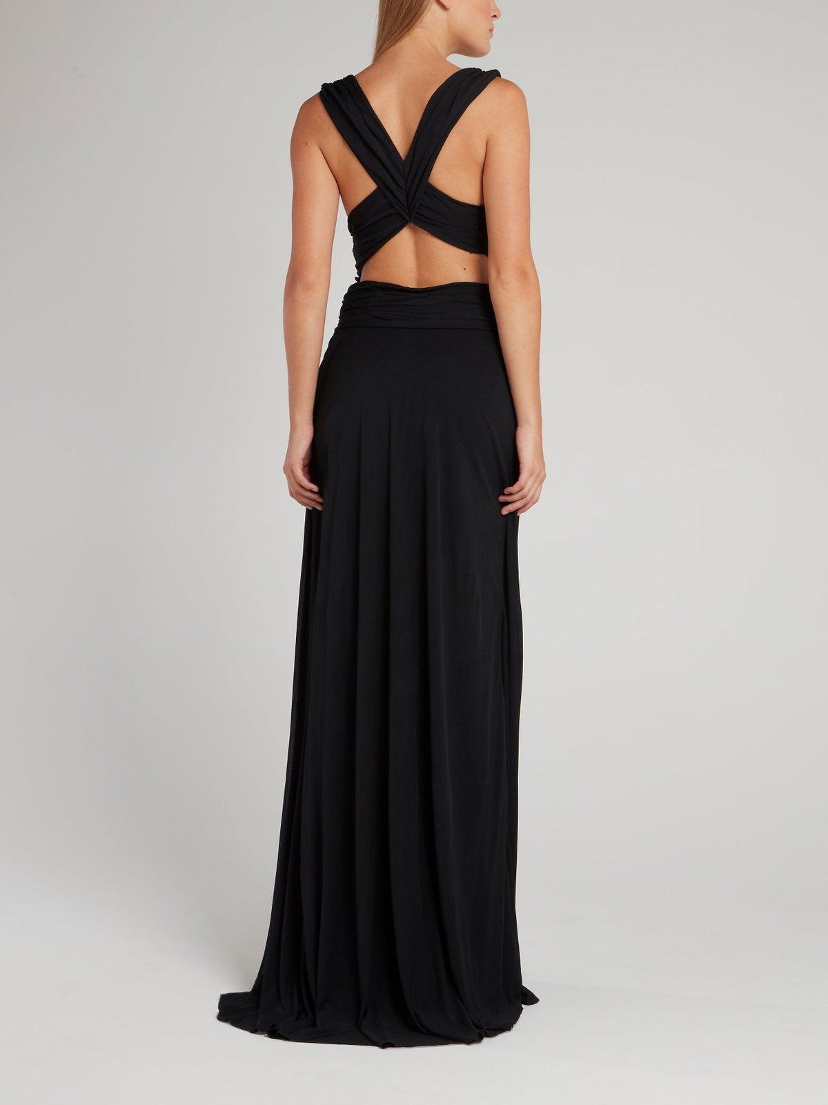 Black Embellished Décolleté Cross Back Maxi Dress