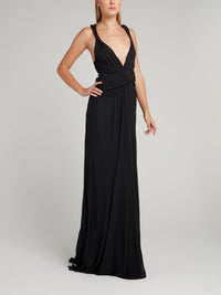 Black Embellished Décolleté Cross Back Maxi Dress