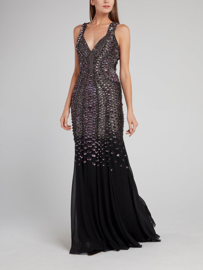 Black Embellished Cut-Out Maxi Dress