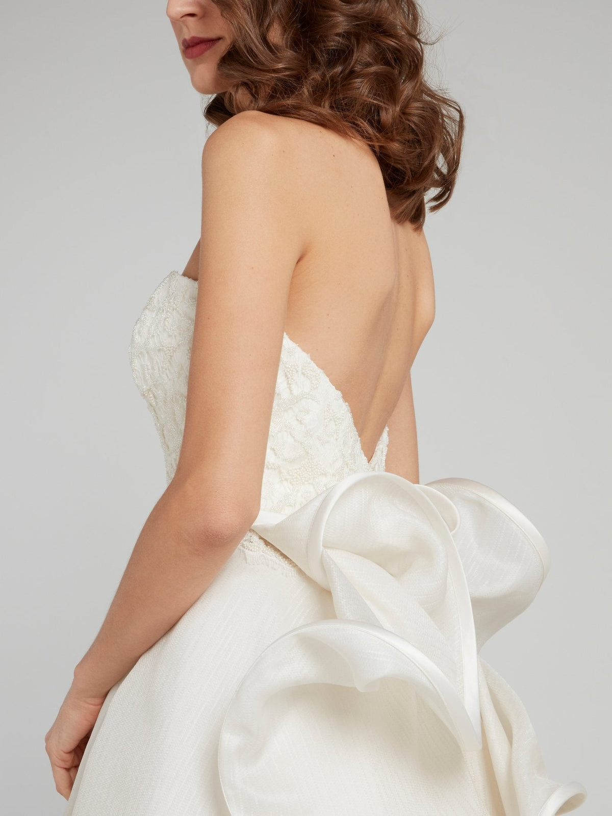 White Strapless Ruffle Back Bridal Gown