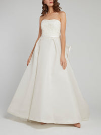 White Strapless Ruffle Back Bridal Gown