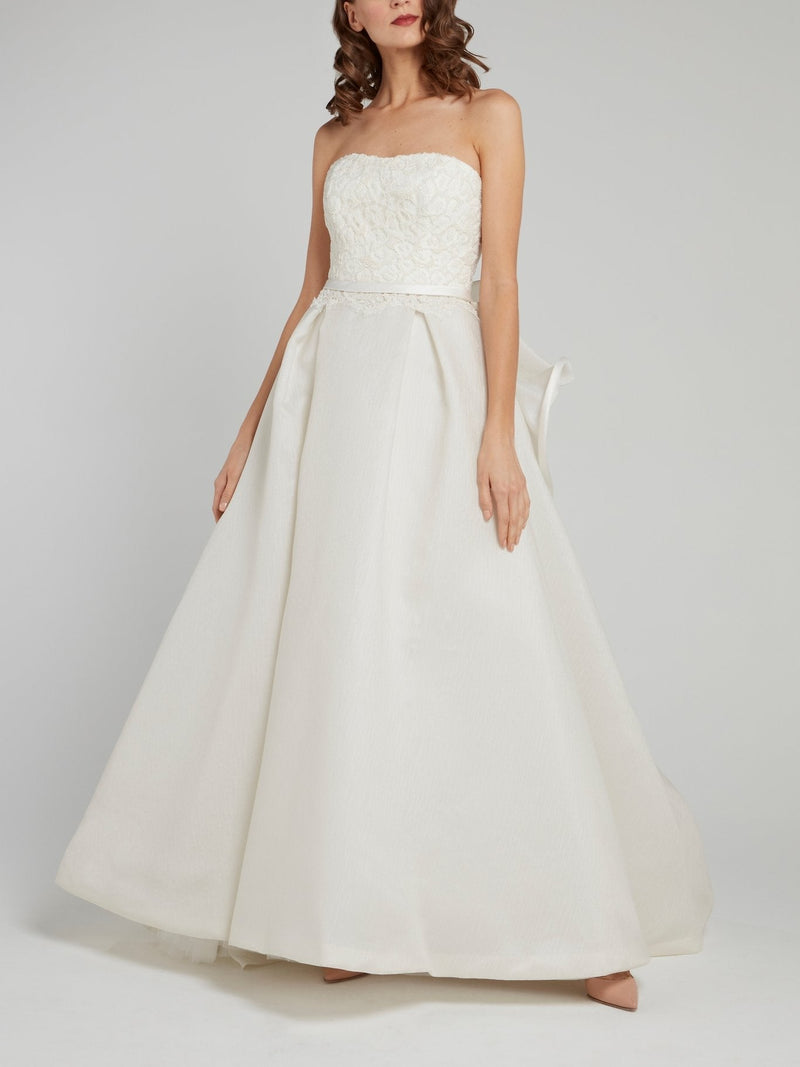 White Strapless Ruffle Back Bridal Gown