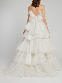 White Tiered Ruffle Empire Bridal Gown