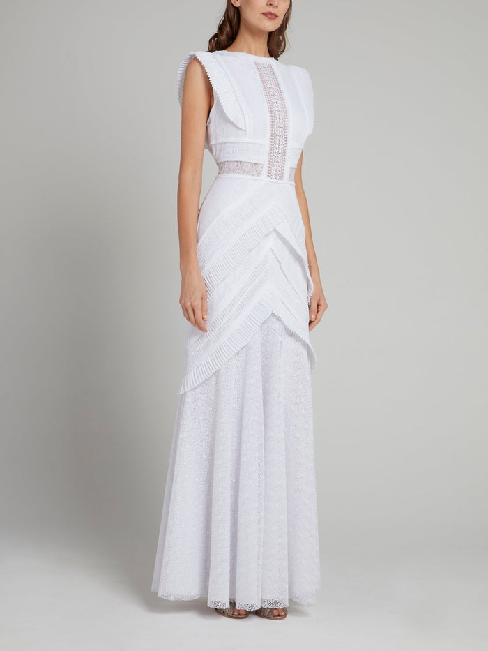 White Frill Detail Tiered Maxi Dress