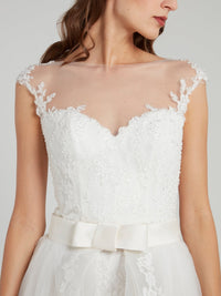 White Illusion Neckline Ruffle Bridal Gown