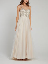 Multi-Stud Sheer Overlay Bridal Dress