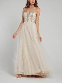 Multi-Stud Sheer Overlay Bridal Dress