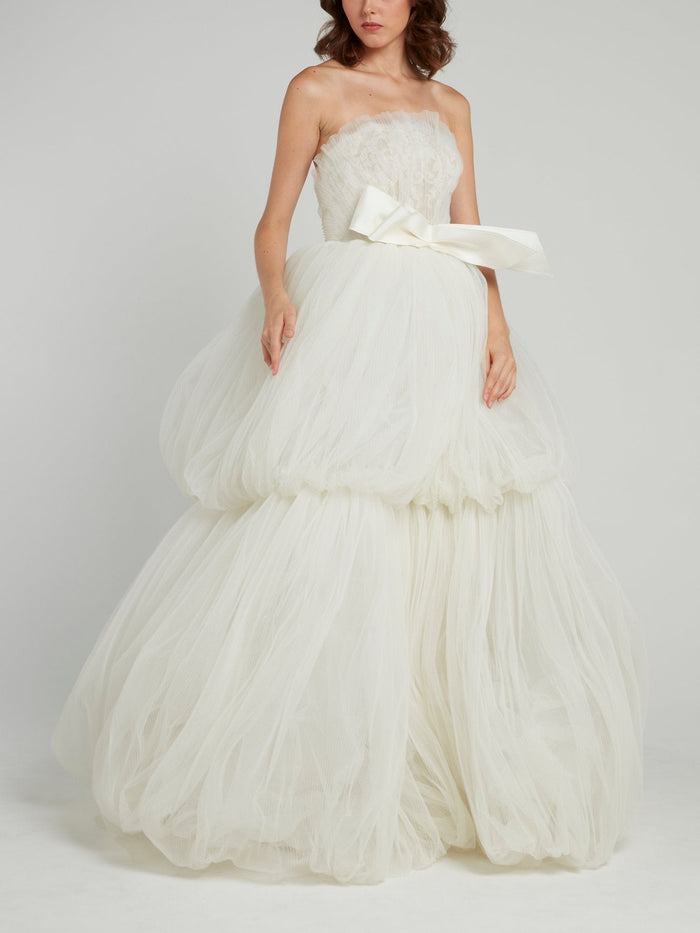 Bow Tie Tiered Tulle Bridal Dress