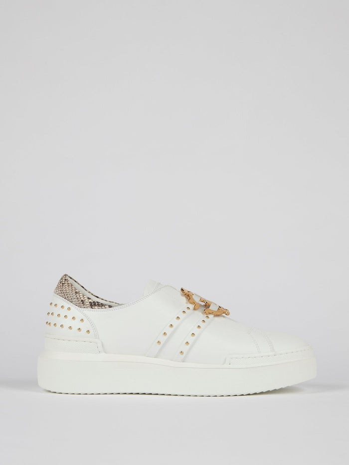 White Studded Platform Sneakers