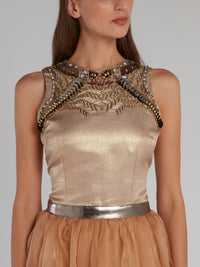 Gold Embellished Organza Overlay Dress