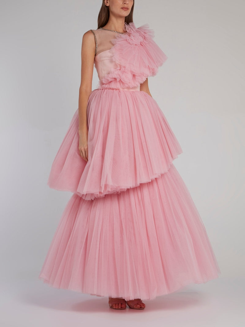 Pink Layered Tulle Gown