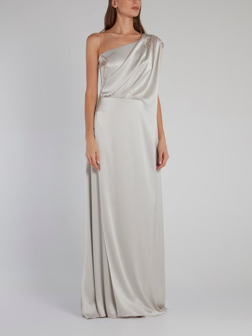 Embellished Draped Column Gown