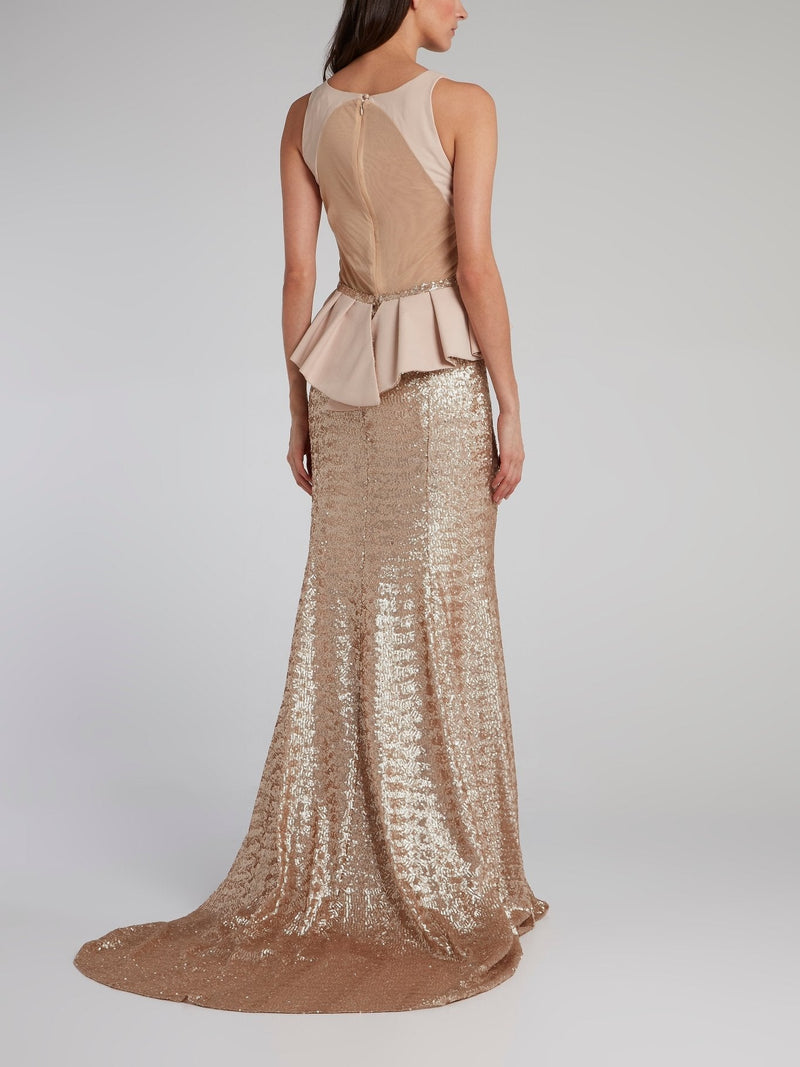 Gold Sequin Peplum Maxi dress