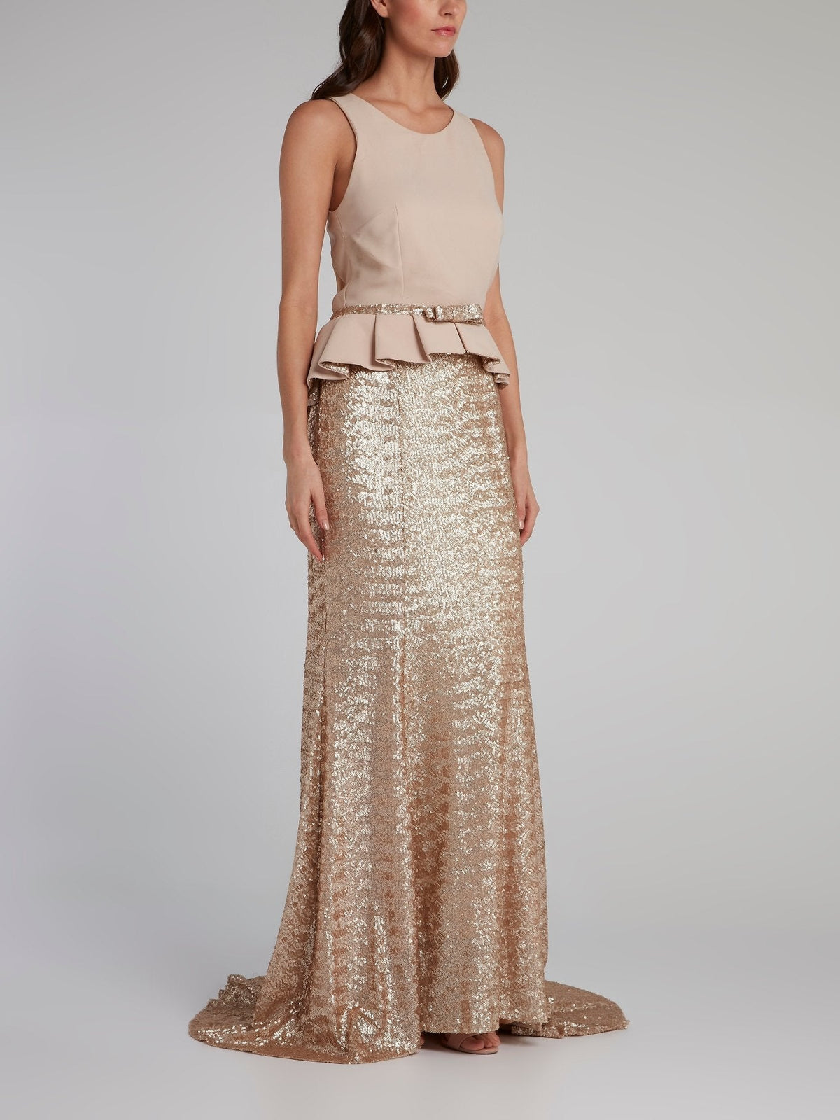 Gold Sequin Peplum Maxi dress