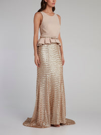 Gold Sequin Peplum Maxi dress