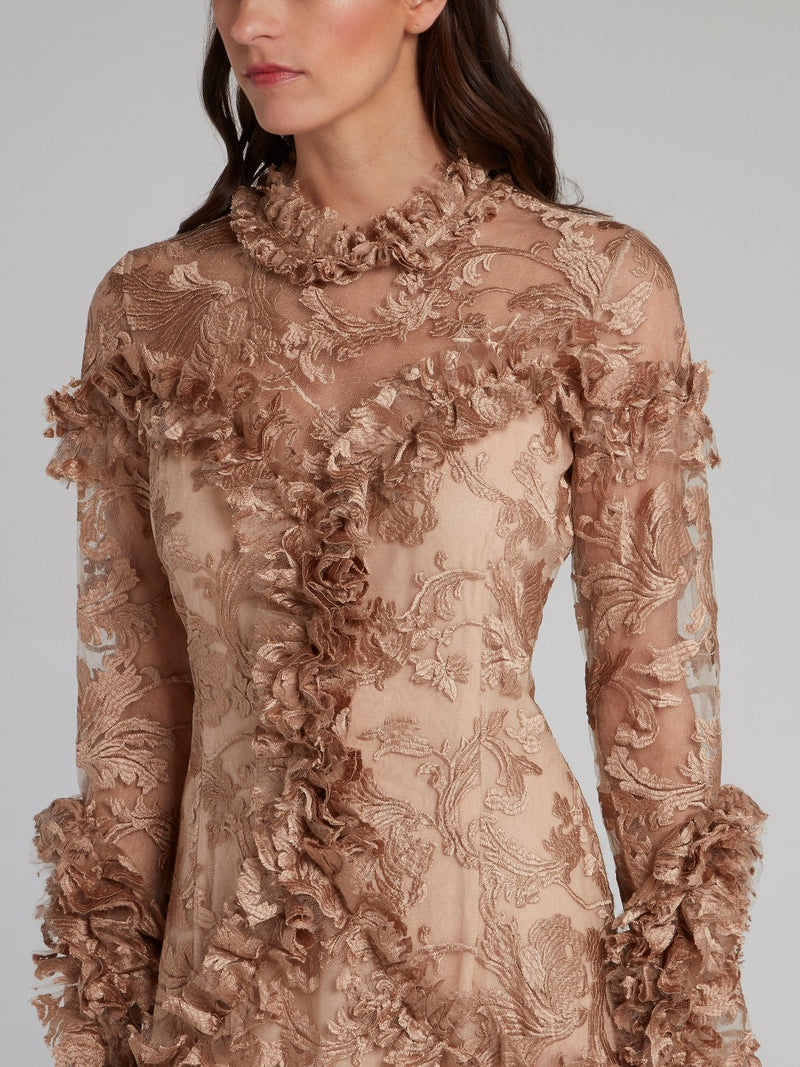 Gold Baroque Ruffle Lace Gown