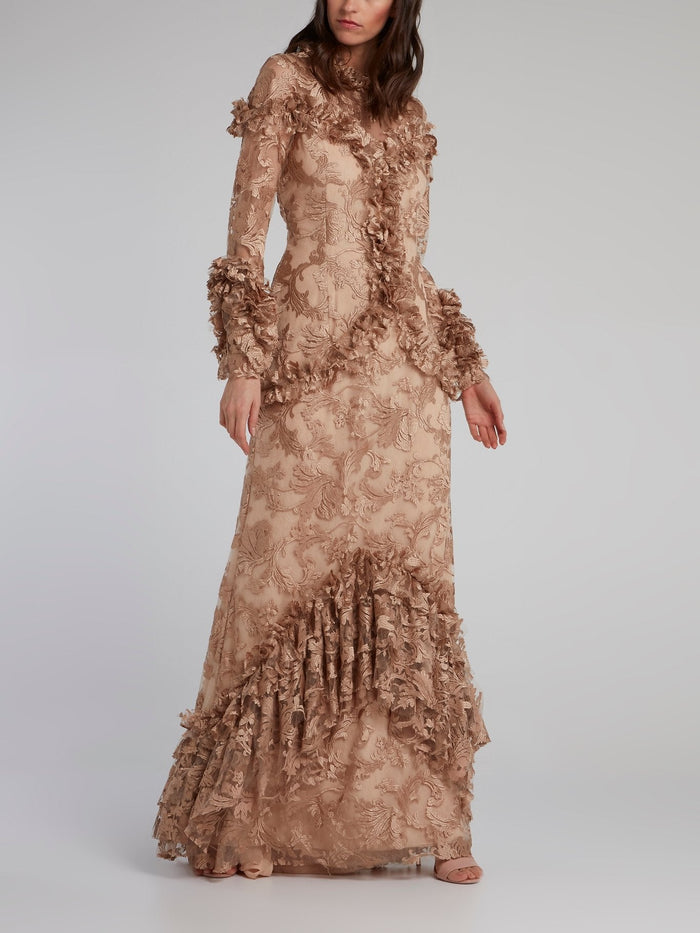 Gold Baroque Ruffle Lace Gown