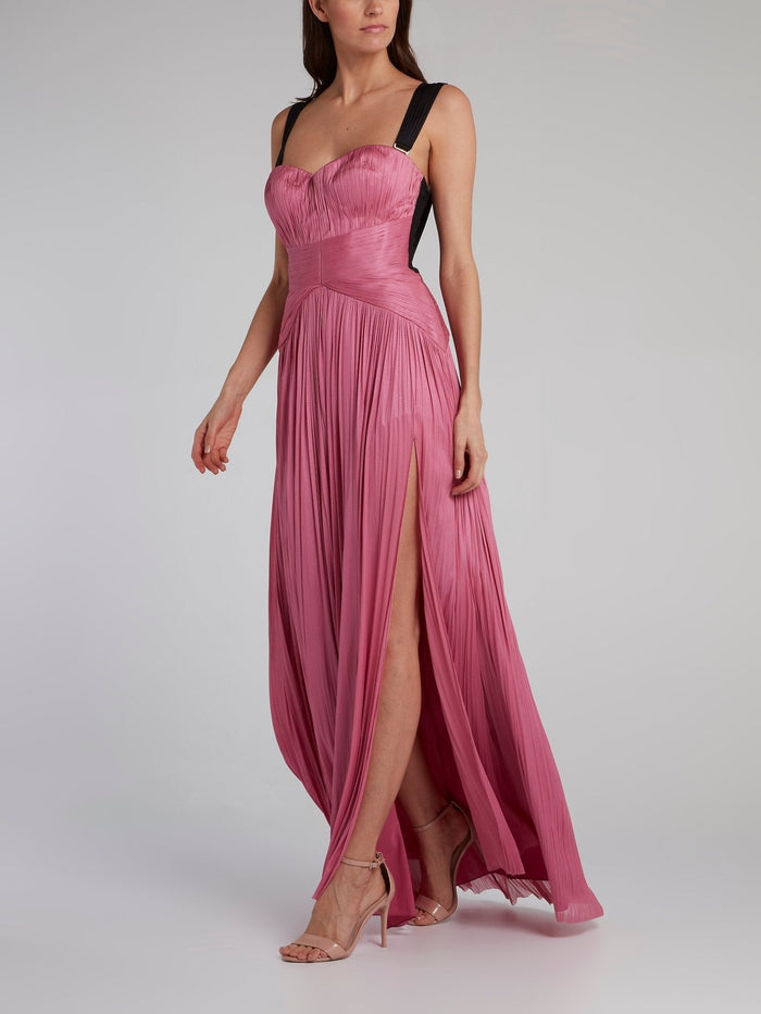 Pink High Slit Pleated Maxi Dress