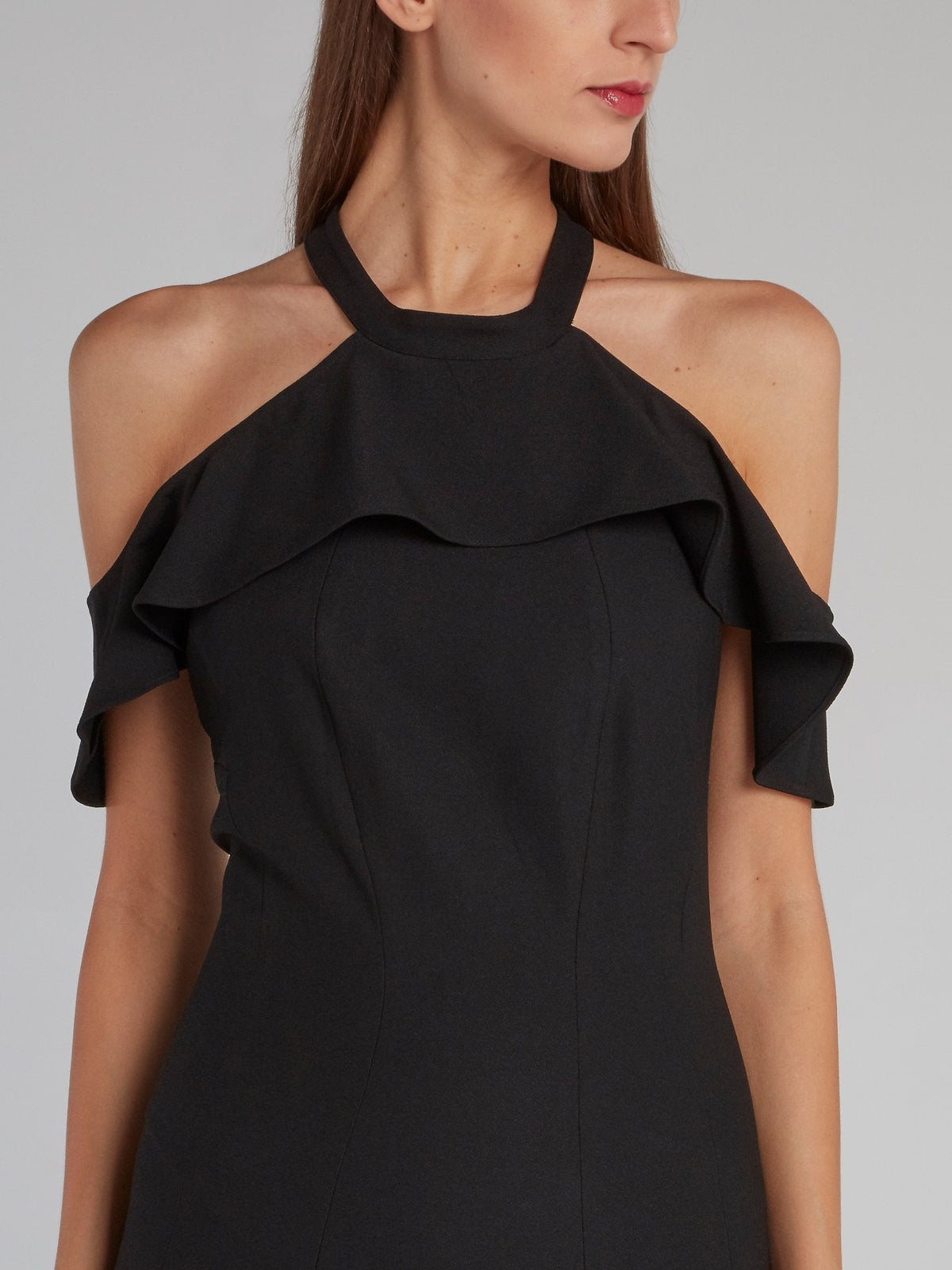 Black Halter Neck Ruffle Gown