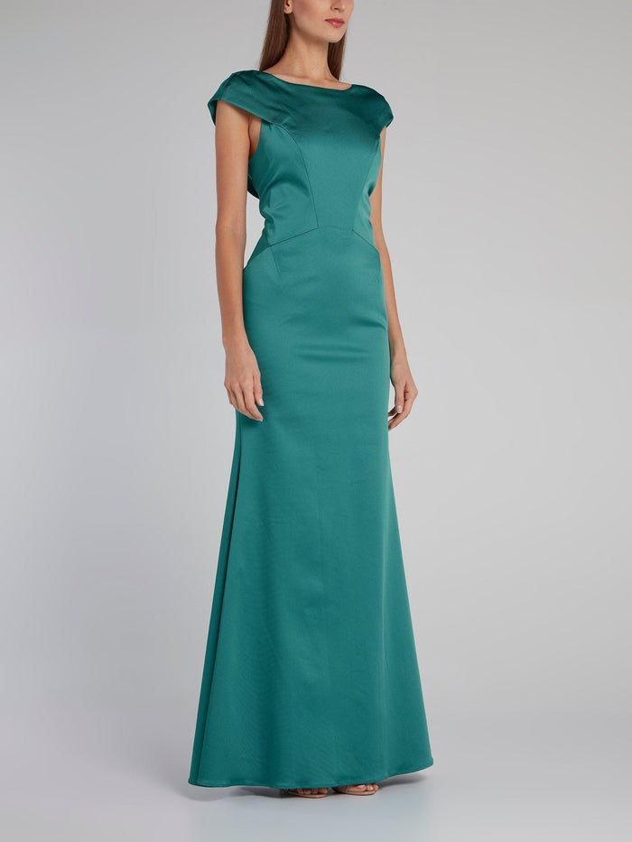 Green Open Back A-Line Gown