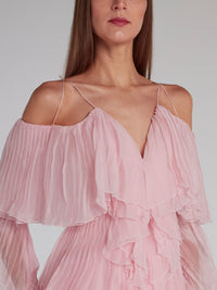 Pink Tiered Pleated Evening Dress