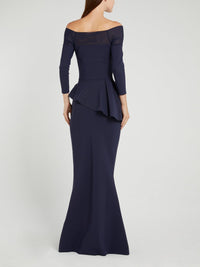 Nabelle Illusion Navy Off-The-Shoulder Maxi Dress