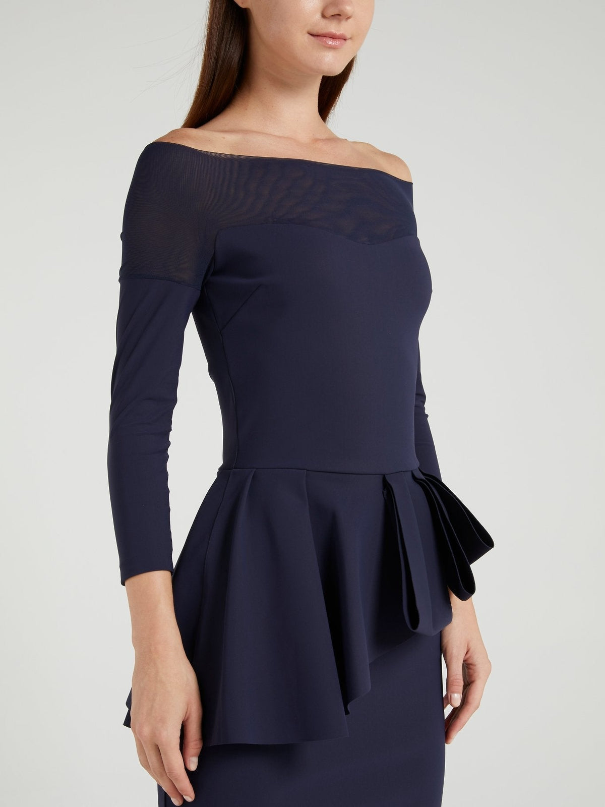 Nabelle Illusion Navy Off-The-Shoulder Maxi Dress