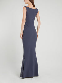 Race Navy Bateau Neckline Maxi Dress