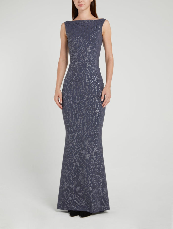 Race Navy Bateau Neckline Maxi Dress