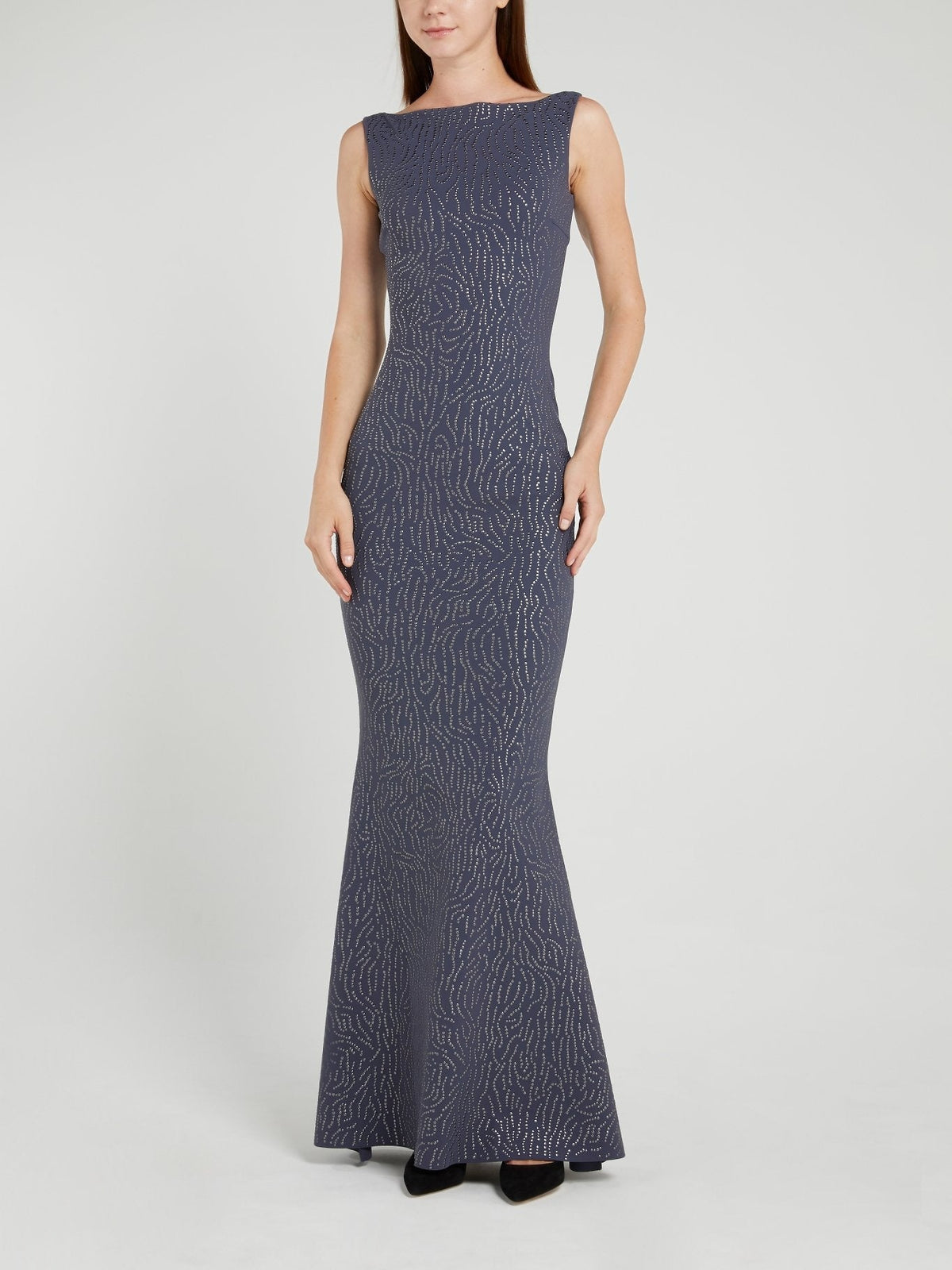 Race Navy Bateau Neckline Maxi Dress