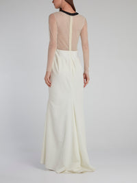 White Contrast Mesh Bodice Gown