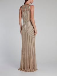 Brown Beaded Column Maxi Dress