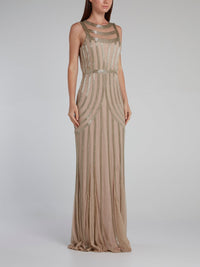 Brown Beaded Column Maxi Dress