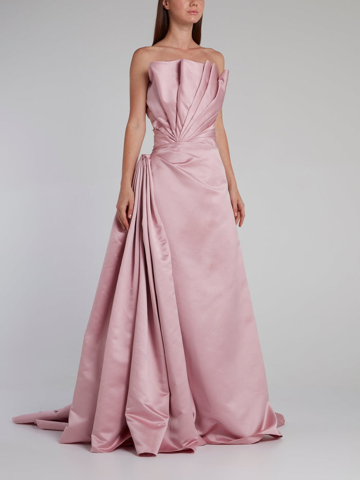 Pink Pleat Detail Mikado Gown