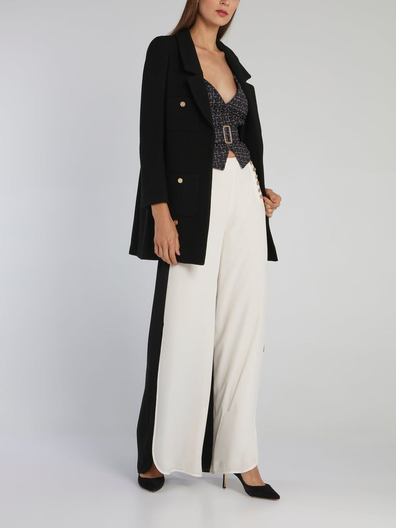 Black Button Detail Long Blazer