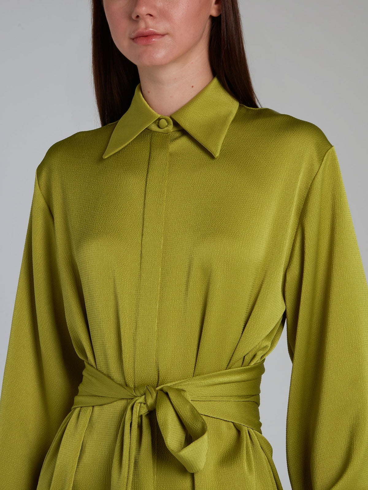 Chartreuse Tie Front Shirt Dress