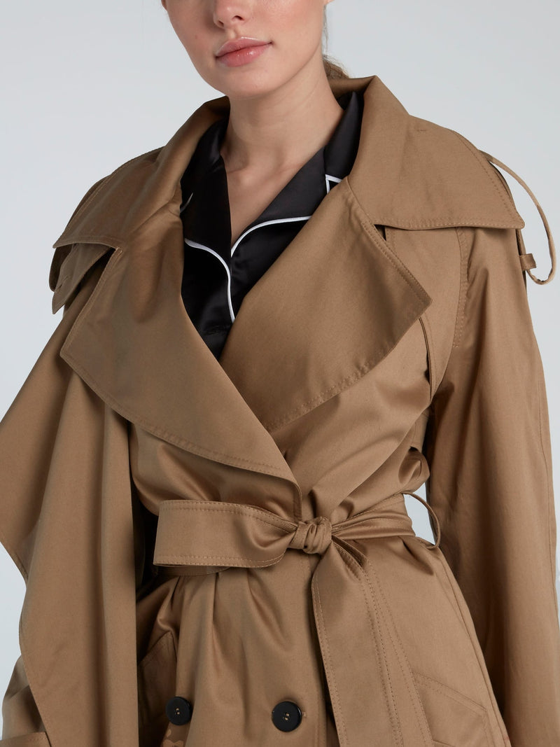 Brown Asymmetric Double-Breasted Trench Coat